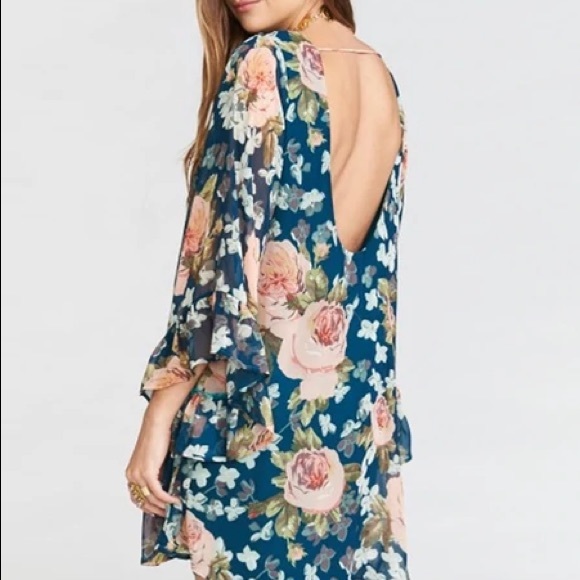 Show Me Your MuMu Boomerang Floral Boho Low Back Ruffle Sleeve Chiffon Dress - Picture 2 of 16